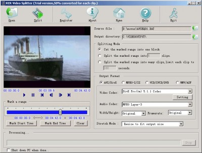 RER AVI/MPEG/DVD/WMV/RM Video Splitter 3.0.3 screenshot RER AVI/MPEG/DVD/WMV/RM Video Splitter 3.0.3 screenshot