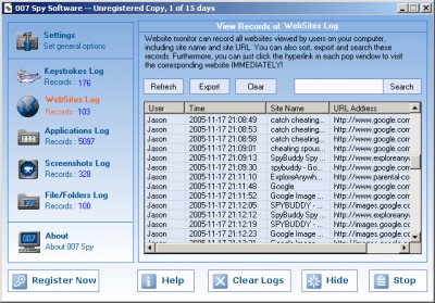 007 Spy Software 3.873 screenshot 007 Spy Software 3.873 screenshot