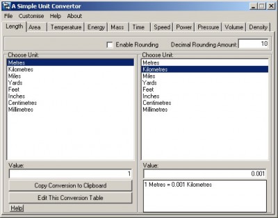 A Simple Unit Converter 0.9.9.00 screenshot A Simple Unit Converter 0.9.9.00 screenshot