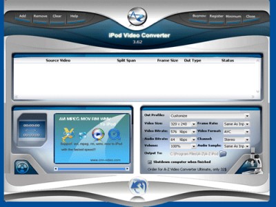 A-Z iPod Video Converter 4.51 screenshot A-Z iPod Video Converter 4.51 screenshot