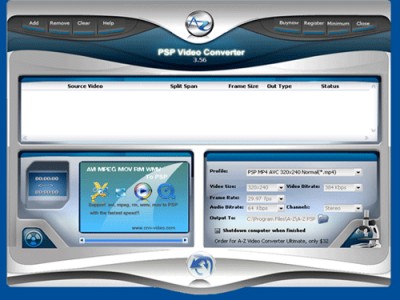 A-Z PSP Video Converter 5.25 screenshot A-Z PSP Video Converter 5.25 screenshot