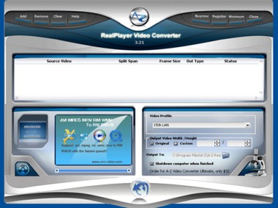 A-Z RealPlayer Video Converter 3.83 screenshot A-Z RealPlayer Video Converter 3.83 screenshot