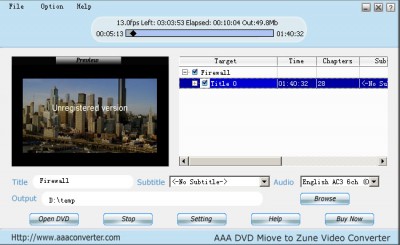 AAA DVD To Zune Converter 2.11 screenshot AAA DVD To Zune Converter 2.11 screenshot