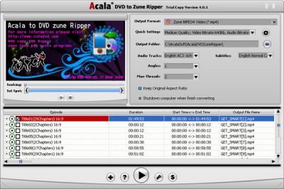 Acala DVD Zune Ripper 2.8.2 screenshot Acala DVD Zune Ripper 2.8.2 screenshot