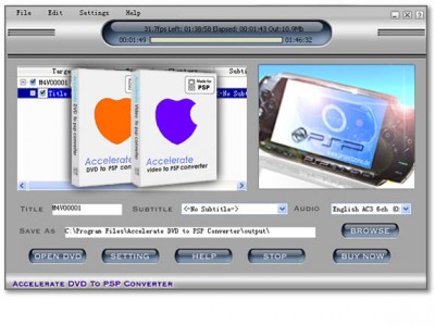 Accelerate DVD + Video to PSP Converter 2007.62 screenshot