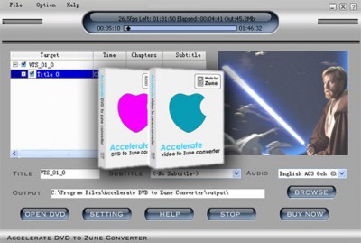 Accelerate DVD + Video to Zune Converter 2007.62 screenshot