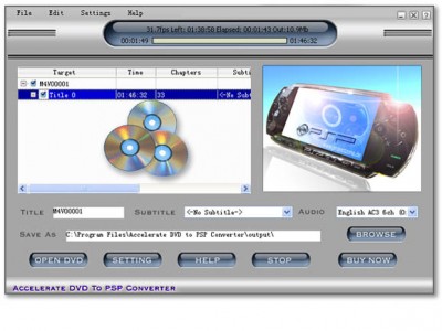 Accelerate DVD to PSP Video Converter 2007.61 screenshot Accelerate DVD to PSP Video Converter 2007.61 screenshot