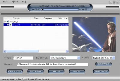 Accelerate DVD to Zune Video Converter 2007.69 screenshot Accelerate DVD to Zune Video Converter 2007.69 screenshot