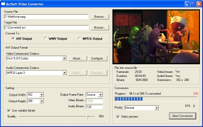 ActSoft Video Converter ActiveX 2.8 screenshot