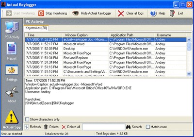 Actual Keylogger 2.4 screenshot