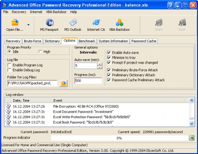 Advanced Office Password Recovery 3.04 screenshot Advanced Office Password Recovery 3.04 screenshot