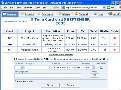 Advanced Time Reports Web Personal 6.1.110 screenshot Advanced Time Reports Web Personal 6.1.110 screenshot
