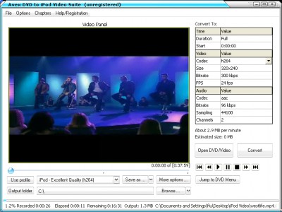 Aevx DVD to iPod Suite 6.3.7.1323 screenshot