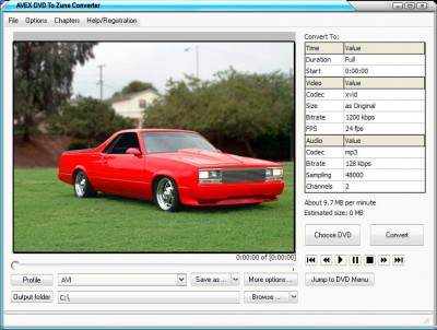Aevx DVD to Zune Convert 2.4.7.1323 screenshot