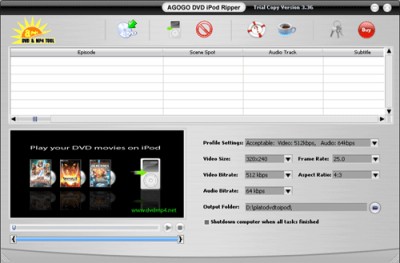 Agogo DVD To iPod Ripper 3.78 screenshot