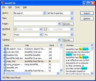 AimAtFile Fast File Search 4.0 screenshot AimAtFile Fast File Search 4.0 screenshot