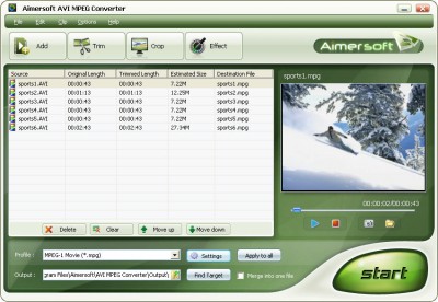 Aimersoft AVI MPEG Converter 1.0.27 screenshot Aimersoft AVI MPEG Converter 1.0.27 screenshot