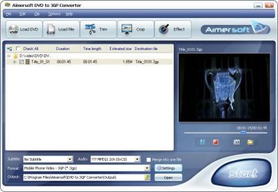 Aimersoft DVD to 3GP Converter 2.0.20 screenshot Aimersoft DVD to 3GP Converter 2.0.20 screenshot