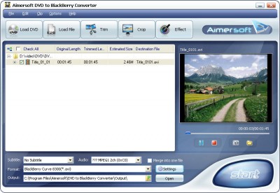 Aimersoft DVD to BlackBerry Converter 1.0.27 screenshot Aimersoft DVD to BlackBerry Converter 1.0.27 screenshot