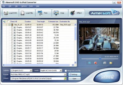 Aimersoft DVD to iPod Converter 2 1.7.20 screenshot Aimersoft DVD to iPod Converter 2 1.7.20 screenshot