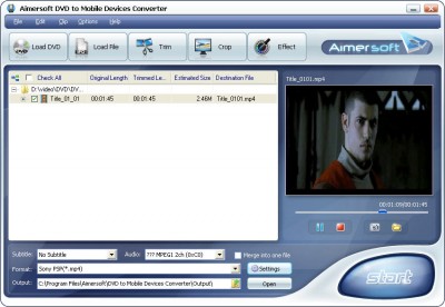 Aimersoft DVD to Mobile Devices Converte 1.0.25 screenshot Aimersoft DVD to Mobile Devices Converte 1.0.25 screenshot