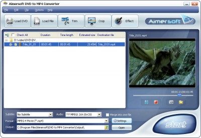 Aimersoft DVD to MP4 Converter 1.0.27 screenshot Aimersoft DVD to MP4 Converter 1.0.27 screenshot