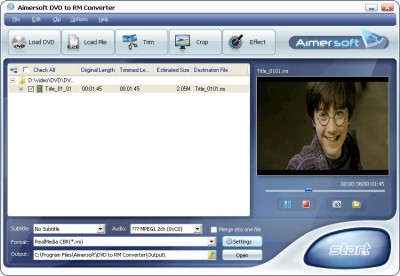 Aimersoft DVD to RM Converter 2.0.20 screenshot Aimersoft DVD to RM Converter 2.0.20 screenshot