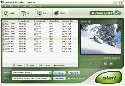 Aimersoft iPod Video Converter 1.1.12 screenshot