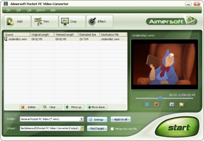 Aimersoft Pocket PC Video Converter 1.0.26 screenshot