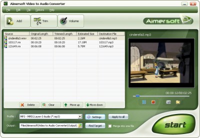 Aimersoft Video to Audio Converter 1.0.26 screenshot Aimersoft Video to Audio Converter 1.0.26 screenshot