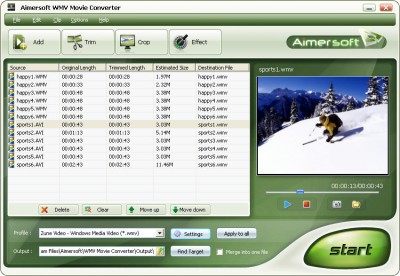 Aimersoft WMV Movie Converter 1.0.26 screenshot