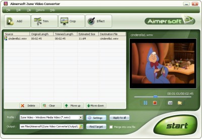 Aimersoft Zune Video Converter 1.0.26 screenshot