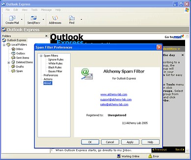 Alchemy Spam Filter for Outlook Express 1.1 screenshot