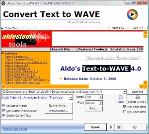 Aldo's Text-to-WAVE 3.0 screenshot
