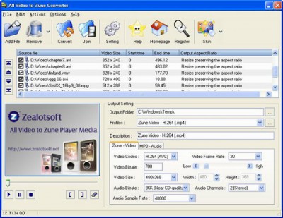 All Video to Zune Converter 2007.44 screenshot All Video to Zune Converter 2007.44 screenshot