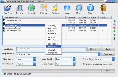 Allok QuickTime to AVI MPEG DVD Converter 2.2.0920 screenshot