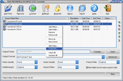 Allok RM RMVB to AVI MPEG DVD Converter 2.2.0920 screenshot