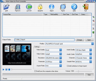 Allok Video to iPod Converter 4.2.0709 screenshot