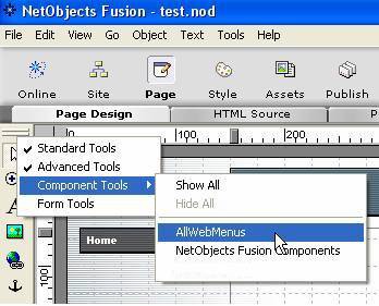 AllWebMenus NetObjects Fusion component 1.0 screenshot