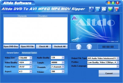 Altdo DVD to AVI MPEG MP4 MOV Ripper 1.4.19 screenshot Altdo DVD to AVI MPEG MP4 MOV Ripper 1.4.19 screenshot
