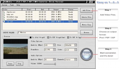 AoA iPod/PSP/3GP/MP4 Converter 2.0.6.8 screenshot