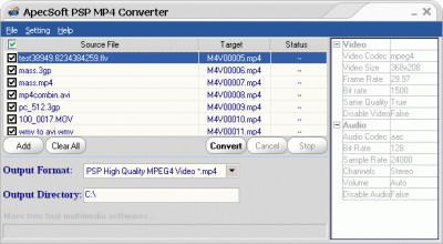Apec Soft - PSP MP4 Converter 13.5.9.34 screenshot