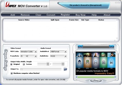APEX - MOV Converter 5.31.10 screenshot APEX - MOV Converter 5.31.10 screenshot