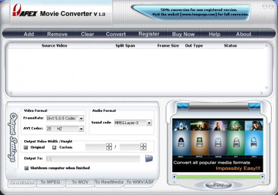 APEX - Movie Converter 3.24.07 screenshot APEX - Movie Converter 3.24.07 screenshot