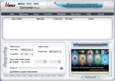 APEX - MPEG VCD DVD Converter 4.97.07 screenshot