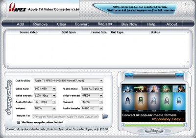 Apex Apple TV Video Converter 5.37 screenshot