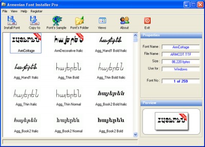 Armenian Font Installer Pro 2.6 screenshot Armenian Font Installer Pro 2.6 screenshot