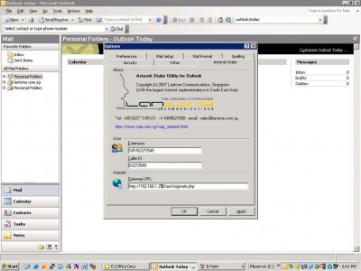 Asterisk Outlook Dialer 1.08 screenshot Asterisk Outlook Dialer 1.08 screenshot
