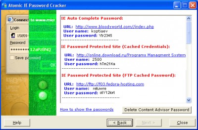 Atomic IE Password Cracker 1.10 screenshot Atomic IE Password Cracker 1.10 screenshot