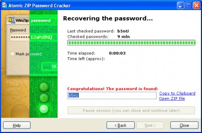 Atomic Zip Password Cracker 1.50 screenshot Atomic Zip Password Cracker 1.50 screenshot
